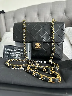 $5480 • Buy Authentic Chanel Vintage Square Flap Black Lambskin 24k Gold Plated Hardware Bag
