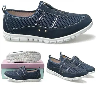 EEE Wide Fitting Trainers Shoes Navy Blue Zip Fastening • £28.98