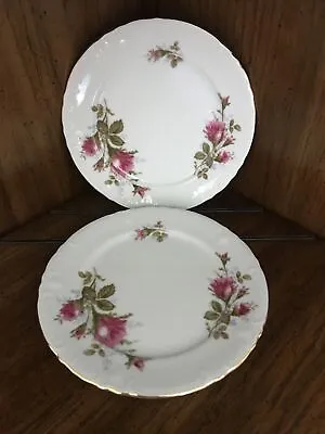 ROYAL ROSE Fine China Japan 7 1/2” Salad Plates PRISTINE Set Of 2 Moss Roses • $24.67