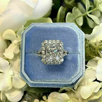 4.50 Ct Radiant Cut VVS1 Moissanite Halo Engagement Ring 14k White Gold Plated • $165.74