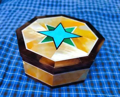 Octagon Marble Jewelry  Box Gemstone Inlay Work Bangle Box From Vintage Crafts • $177.30