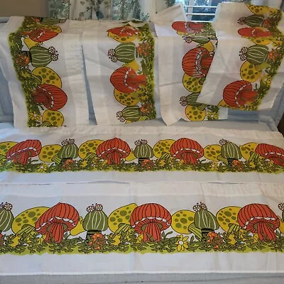 Six Vintage Mushroom  VALANCES ONLY 11 ×56  Orange Green Yellow  • $99