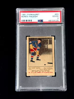 $60 • Buy Original Bones Raleigh 1951 Parkhurst Hockey Card #93 Psa 2 Good Ny Rangers