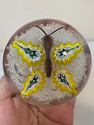 Vintage Murano Art Glass Paperweight Millefiori Butterfly On Bubbles • $66.33