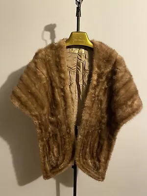 1960's Vtg Women's Genuine Long Mink Fur Stole Shrug Cape Wrap Shawl Pockets TAN • $57.50