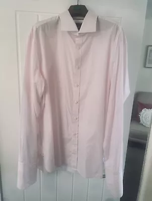 M&S SARTORIAL Pink White Cotton Mens Fine Check Shirt 17.5 Long Sleeve Smart ⭐️ • £9.99