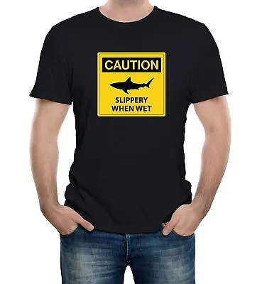 £12.99 • Buy Beware Slippery When Wet Sign Mens T-Shirt Funny Fishing Joke Catch Slogan