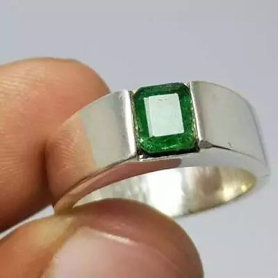 925 Sterling Silver Natural Certified 4.25 Ct Emerald Handmade Mens Ring • $53.40