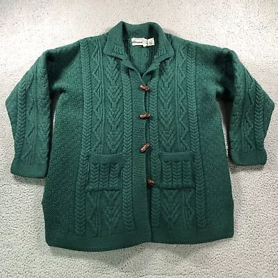 VTG Aran Crafts Sweater  L Green Merino Irish Wool Chunky Cable Knit Fisherman • $89.88