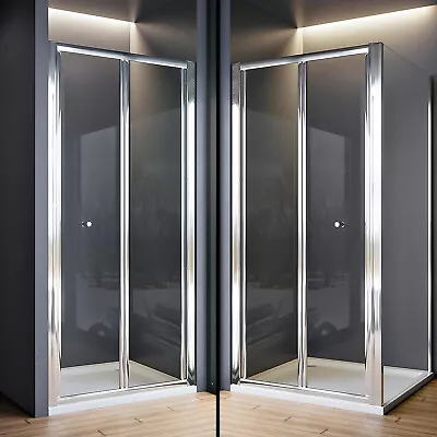 ELEGANT Bi Fold Shower Enclosure And Tray Space Saving Tempered Glass Door • £116.99