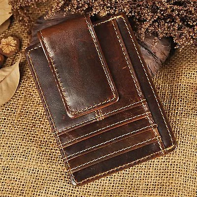 Men Genuine Leather Money Clip Credit Card Case Holder Slim Wallet Front Pocket • $10.99