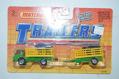 Matchbox Trailers Superfast Cattle Truck And Trailer Green Black Cows Diecast • $50.94