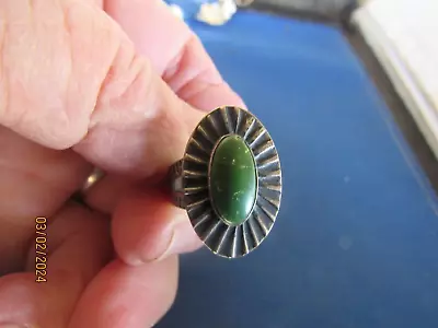 Vintage Sterling Silver Native American Green Turquoise Stamped Band Ring • $8.50