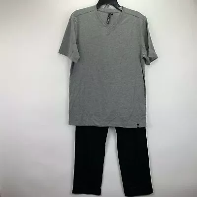 Joe's Jeans Mens Lounge V-Neck Tee Logo Pant Pajama Set Gray Black S • $18.48