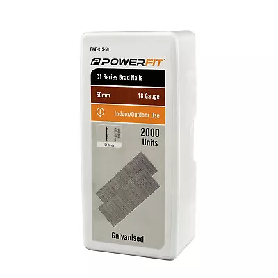 PowerFit 50mm C1 Series Galvanised Brad Nails - 2000 Pack • $42.11