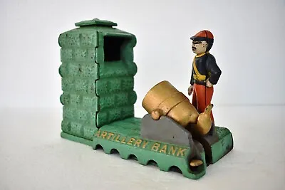 Vintage Artillery Bank Cast Iron Mechanical Money Box Coin Savings Collectible 2 • $89