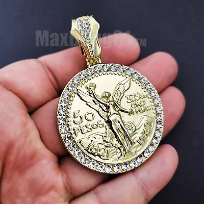 Hip Hop Jewelry Iced Icy 50 Pesos Centenario Mexican Coin Cubic Zironia Pendant • $13.99