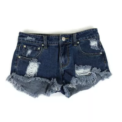 P.S Erin Wasson Women's Denim Cut-off Shorts Size 24 Distressed Knit Pockets • $16.95