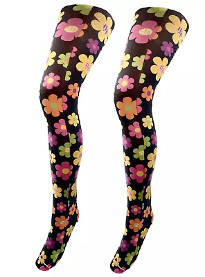 Ladies Tights Sixties Flower Power Print Over The Knee Socks Vintage OTKS Tight • £14.11