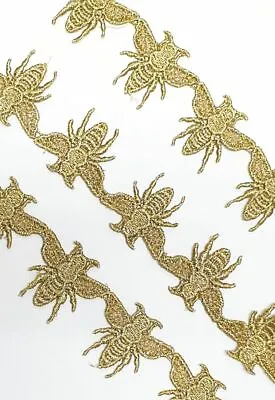 Bumble Bee Lace Guipure Trim 38mm - Metallic Gold - Cut Lengths - Sew Glue • £5.99