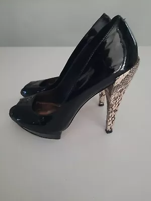 Vince Camuto VC Signature Peep Toe Pumps Black Leather Platform Heels Womens 8b • $31
