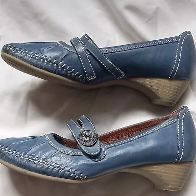 Size 7.5 H Jana Womens Shoes Blue Low Heel Leather • £17.50