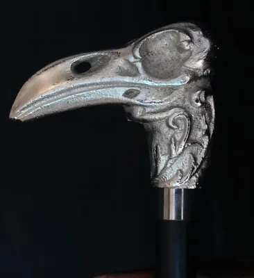 Nickel Raven Skull Walking Stick Handle Fancy Dress Prop Perfect Carving Neck • $34.47