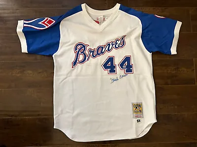 Hank Aaron Signed  Mitchell/Ness Cooperstown Authentic Jersey Braves White #44 • $1299