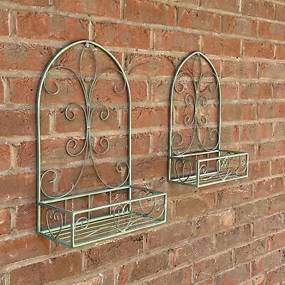 Outdoor Wall Planters Metal Set Of 2 Plant Pot Holders Garden Shelves Decorative • £32