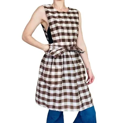 Vintage Brown & White Plaid Cottage Apron Smock • $29