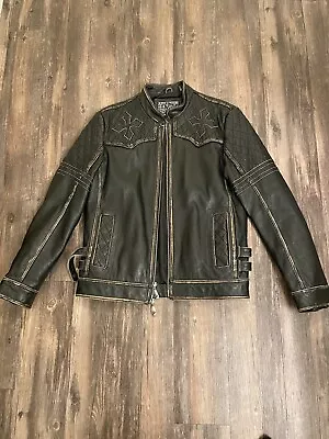 Affliction Black Premium Limited Edition American Customs Leather Jacket Size M • $350