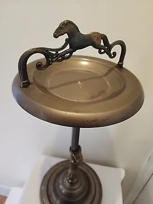 Vintage Standing Smoke Stand Ashtray Metal Horse With Antelope Stem (Read) • $249
