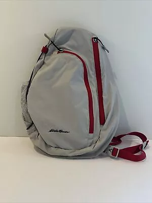EDDIE BAUER Red And White Nylon Single Strap Backpack Shoulder Bag • $19.99