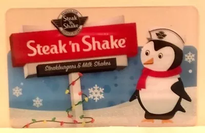 Steak N Shake Penguin Holiday Winter Sparkling Snowy Christmas 2014 Gift Card • $2.49