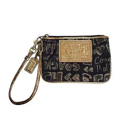 $27.97 • Buy Coach Poppy Story Patch Black Gold Wristlet 44070