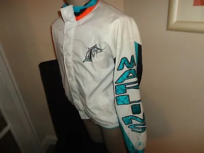 Vtg 90's STARTER Sewn Florida Marlins PU Coated Nylon MLB Full Zip Jacket L Usa • $64.35