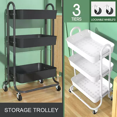 3 Tiers Kitchen Storage Trolley Cart Steel Rack Shelf Organiser Wheels AU • $33.99