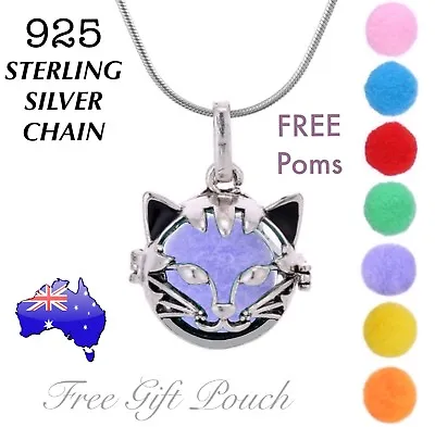 CAT Aromatherapy Essential Oil Diffuser Locket 925 Sterling Silver Necklace Gift • $12.95