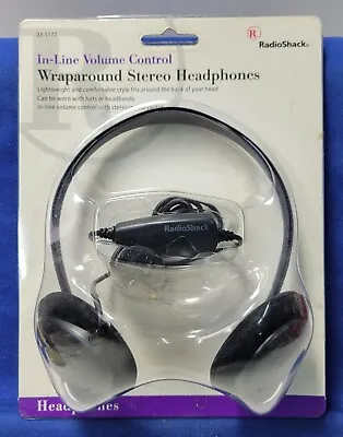 $19.99 • Buy Radio Shack Black Wraparound Stereo Headphones In Line Volume Control NIB 