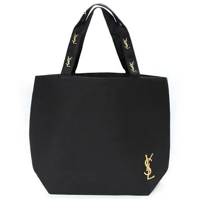 $52.17 • Buy YSL Yves Saint Laurent Novelty Tote Bag Black Gold Embroidery Logo Japan