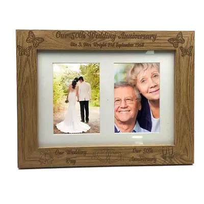 Personalised Our 50th Anniversary Double Wooden Photo Frame Gift C28-A4-11 • £18.71