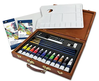 25 Piece Artist Deluxe ACRYLIC Paint Painting Complete Box Set Wooden Case A2030 • £26.99