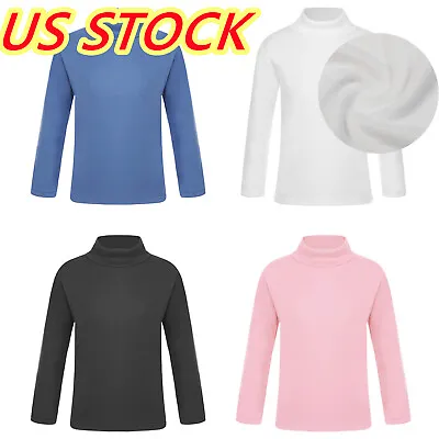 US Kid Girls Boys Basic Turtleneck T-Shirts Warm Pullover Thermal Tops Baselayer • $10.32