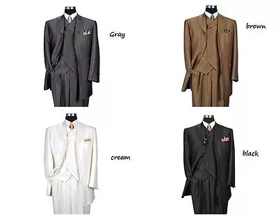  Men's 3 Piece Luxurious Suit Wool Feel Herring Bone Stripe  Style  M-5264V • $98.88
