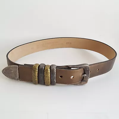 Vtg 90s Leather Rock Belt M/L Bronze Heavy Buckle Western Cowgirl Classic 28  • $22