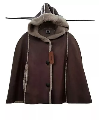 $449.99 • Buy M Missoni Brown Leather Cape Poncho Jacket Shearling Coat Size 6 Italy 42 NWT 2K