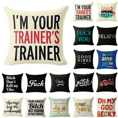 Cushion Cover Funny Vintage Words Throw Home Decor Pillow Case • £3.59