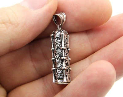 £19.77 • Buy 925K Silver Amulet Taweez Talisman Stash Vial Prayer Tube Ivy Ornaments Pendant