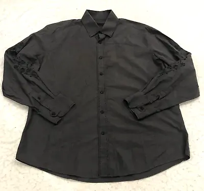 Zagiri Men Shirt Sz XL Charcoal Black Button-Up Floral Embroidered Lg Sleeve EUC • $11.89