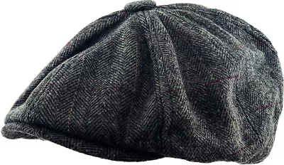 Men's Newsboy Button Top Ascot Ivy Cabbie Hat Gatsby Cap Plaid PU Leather • $17.95